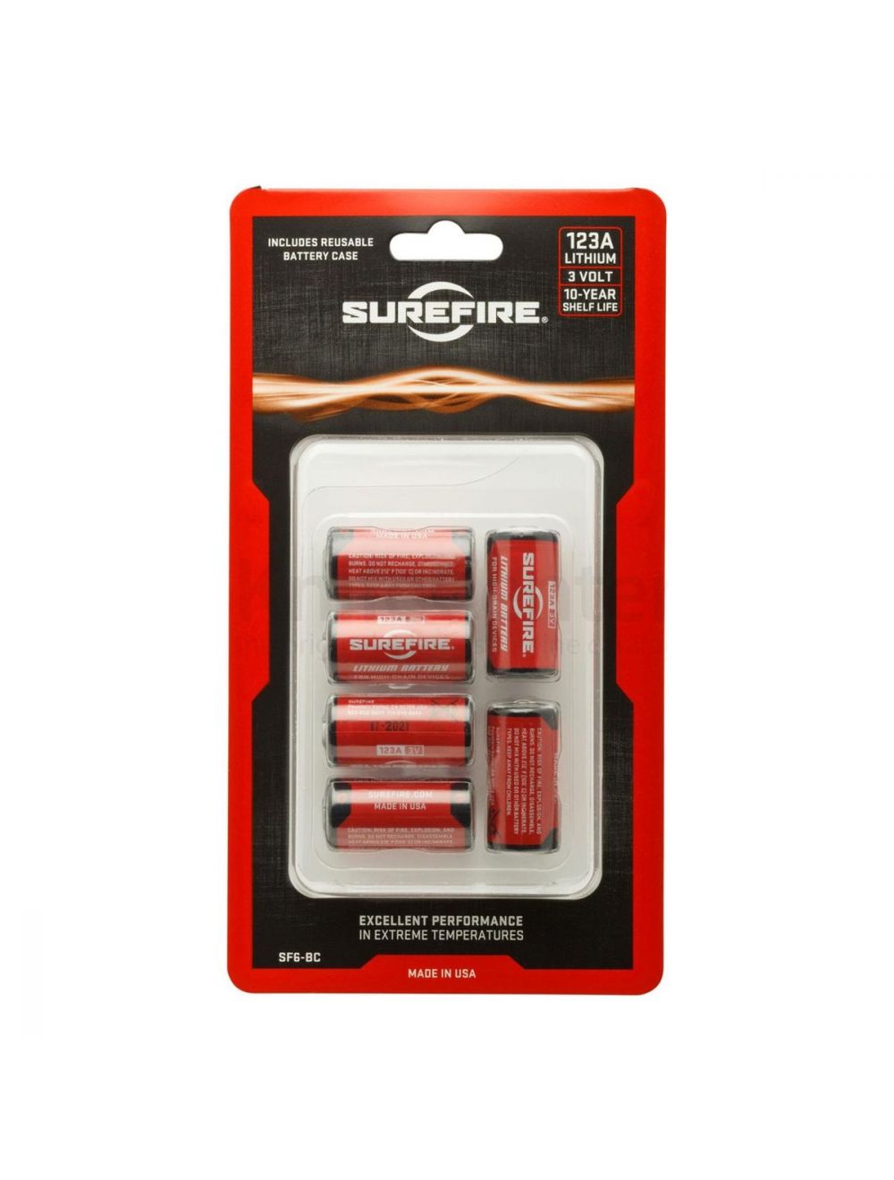 sf6_battery_pack SUREFIRE 123A LITHIUM BATTERIES - 6 PACK W/ CLAMSHELL HOLDER